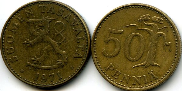 Монета 50 пенни 1971г Финляндия