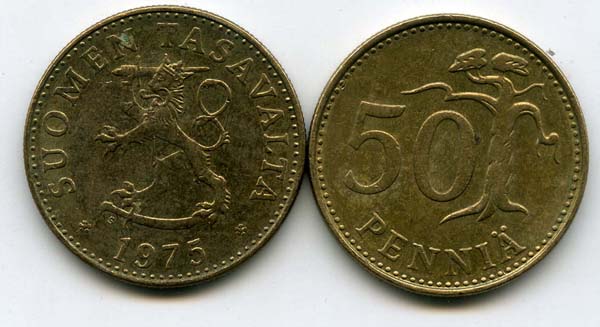 Монета 50 пенни 1975г Финляндия