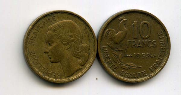 Монета 10 франков 1952г Франция