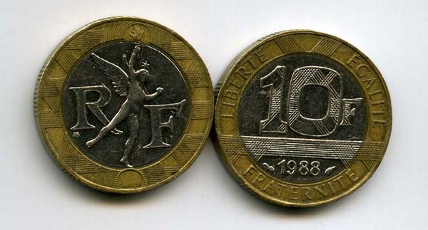 Монета 10 франков 1988г Франция