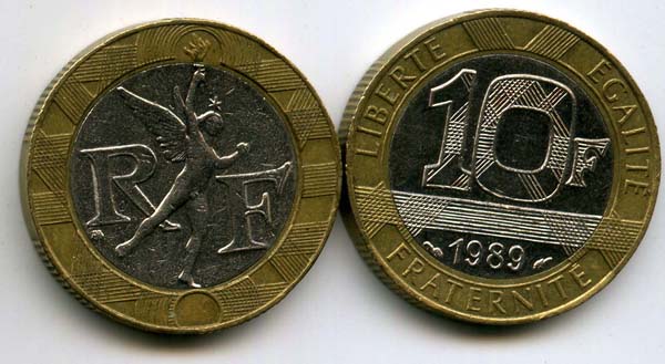 Монета 10 франков 1989г Франция