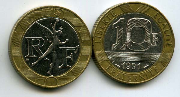 Монета 10 франков 1991г Франция