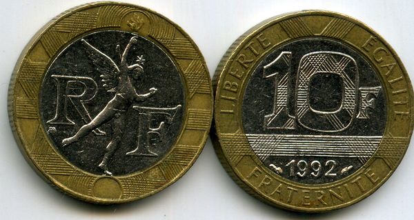 Монета 10 франков 1992г Франция