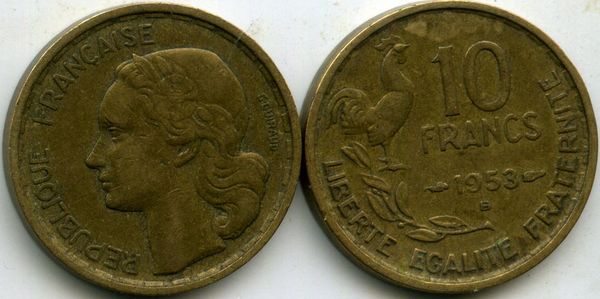 Монета 10 франков 1953г В Франция