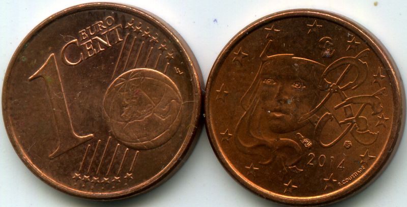 Монета 1 евроцент 2014г Франция