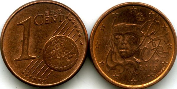 Монета 1 евроцент 2017г Франция