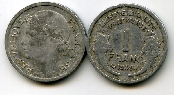 Монета 1 франк 1944г Франция