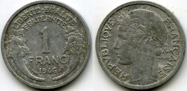 Монета 1 франк 1946г Франция