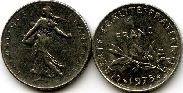 Монета 1 франк 1975г Франция