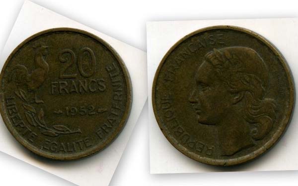 Монета 20 франков 1952г Франция