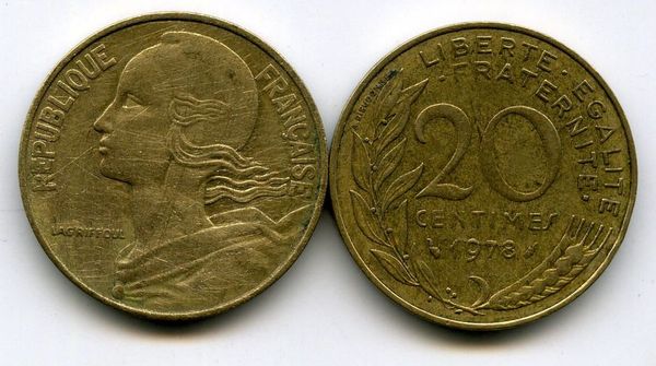 Монета 20 сентимов 1978г Франция