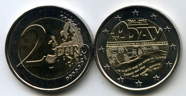 Монета 2 евро 2014г день Д Франция