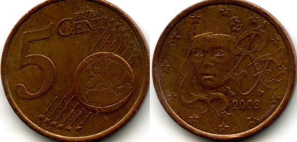 Монета 5 евроцентов 2003г Франции