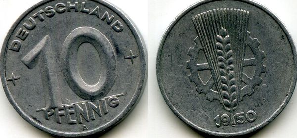Монета 10 пфенингов 1950г Германия