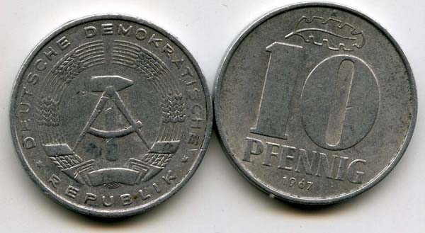 Монета 10 пфенингов 1967г Германия