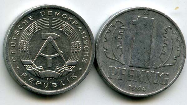 Монета 1 пфенинг 1964г Германия