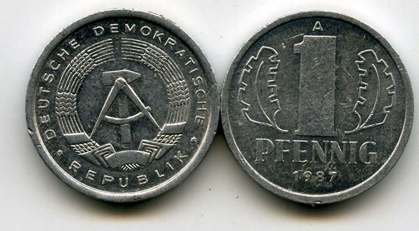 Монета 1 пфенинг 1987г Германия