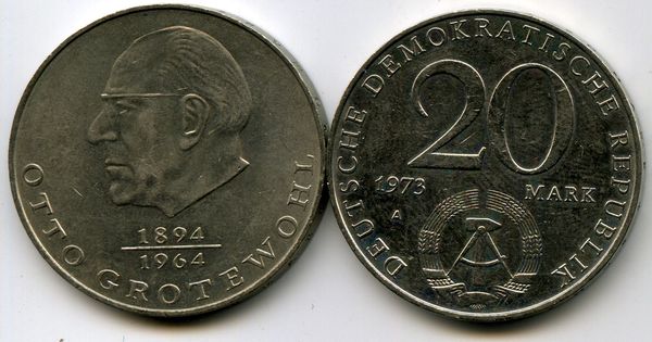 Монета 20 марок 1973г Гротеволь Германия