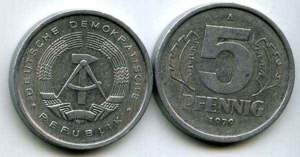 Монета 5 пфенингов 1979г Германия