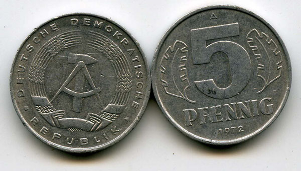 Монета 5 пфенингов 1972г Германия