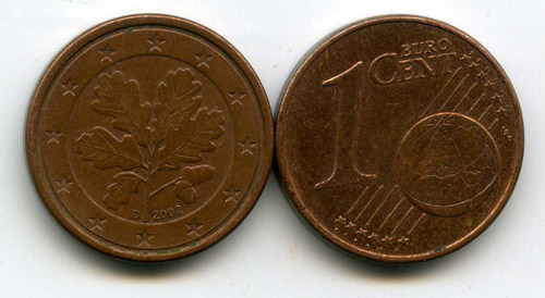 Монета 1 евроцент 2002г Д Германия