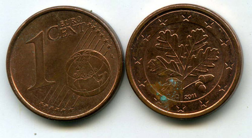 Монета 1 евроцент 2011г Д Германия