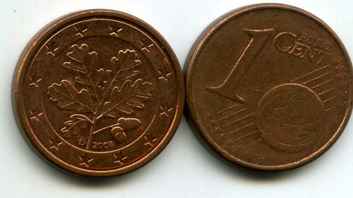 Монета 1 евроцент 2008г Д Германия