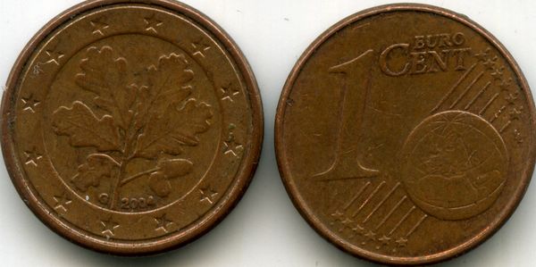 Монета 1 евроцент 2004г G Германия