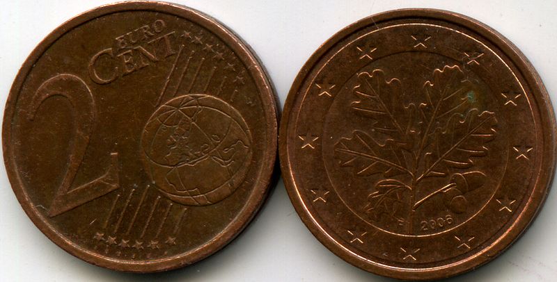 Монета 2 евроцента 2006г F Германия
