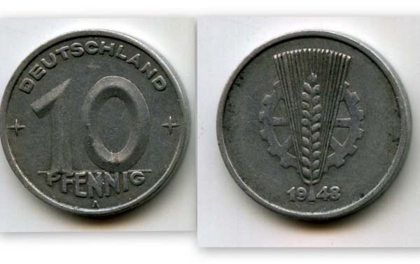 Монета 10 пфенингов 1948г Германия