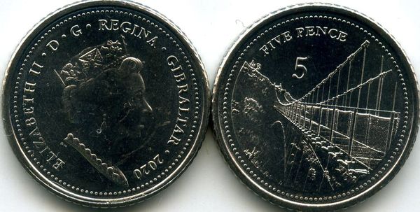 Монета 5 пенсов 2020г АВ Великобритания (Гибралтар)