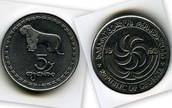 Монета 5 тэтри 1993г Грузия