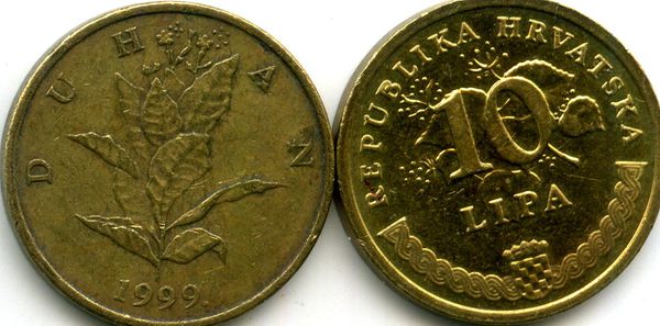 Монета 10 липа 1999г Хорватия