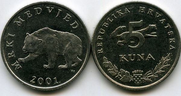Монета 5 куна 2001г хор Хорватия