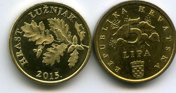 Монета 5 липа 2015г хор Хорватия