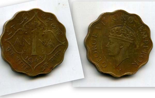 Монета 1 анна 1944г Индия
