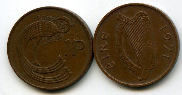 Монета 1 пенни 1971г Ирландия