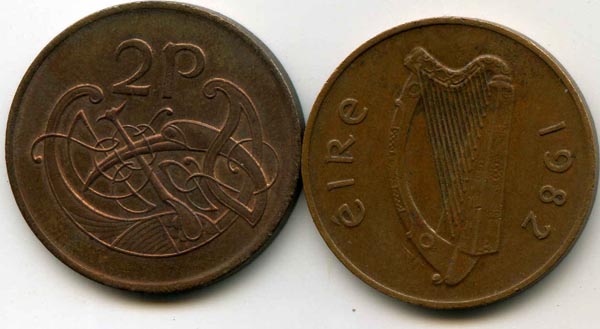 Монета 2 пенни 1982г Ирландия