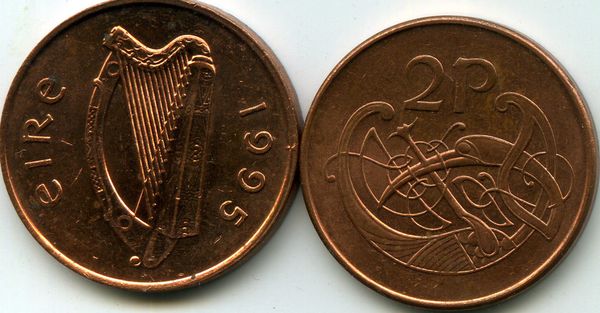 Монета 2 пенни 1995г Ирландия