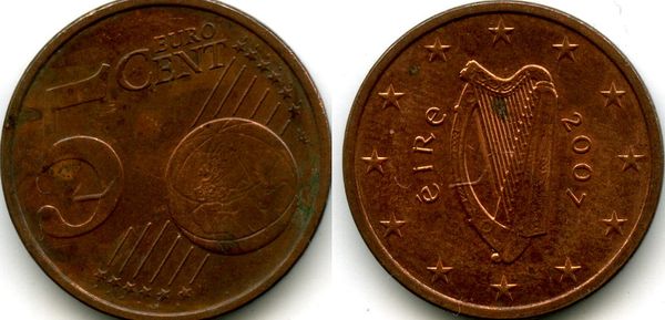 Монета 5 евроцентов 2007г Ирландия