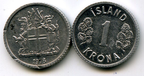 Монета 1 крона 1978г Исландия