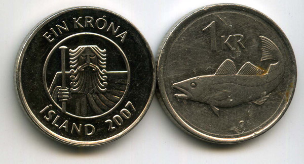 Монета 1 крона 2007г Исландия