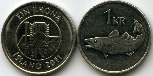 Монета 1 крона 2011г Исландия