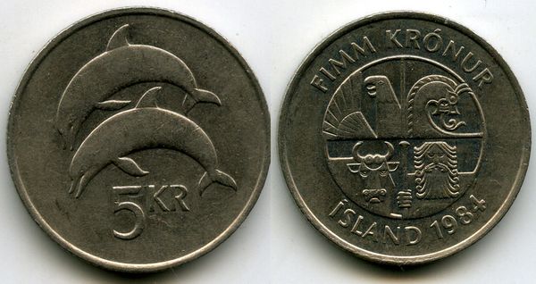 Монета 5 крон 1984г Исландия