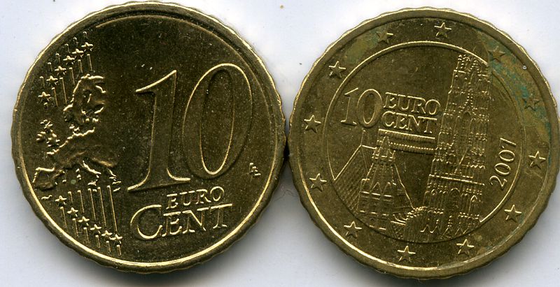 Монета 10 евроцентов 2007г Австрия
