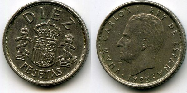 Монета 10 песет 1983г Испания