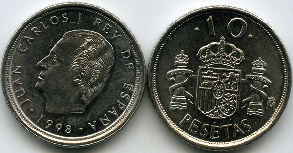 Монета 10 песет 1998г Испания