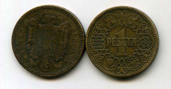 Монета 1 песета 1944г Испания
