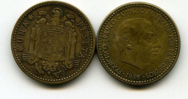 Монета 1 песета 1956г Испания