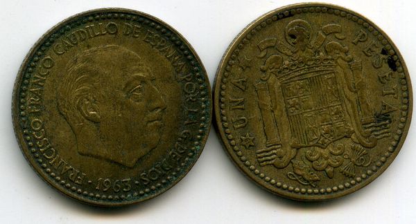 Монета 1 песета 1963г Испания